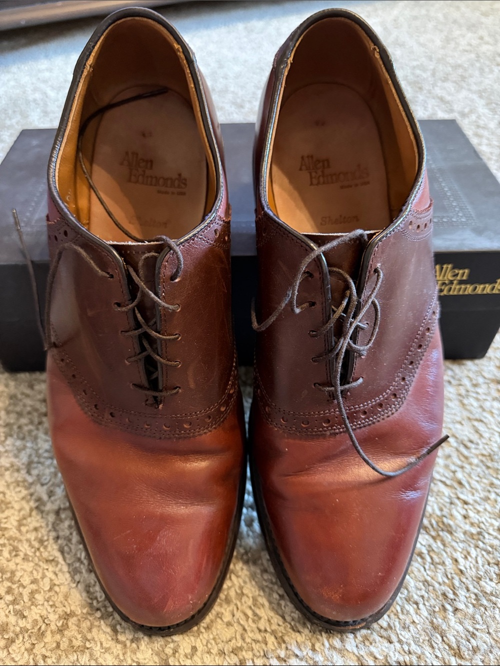 Allen Edmonds Two-Tone Brown Shelton  Wingtip Oxfords 10.5